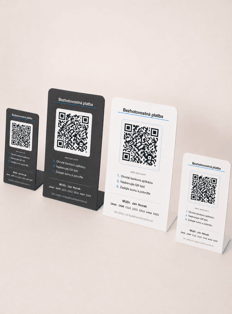 Akrylový stojan s QR kódom pre ambulanciu — splňte zákon 384/2025 §15